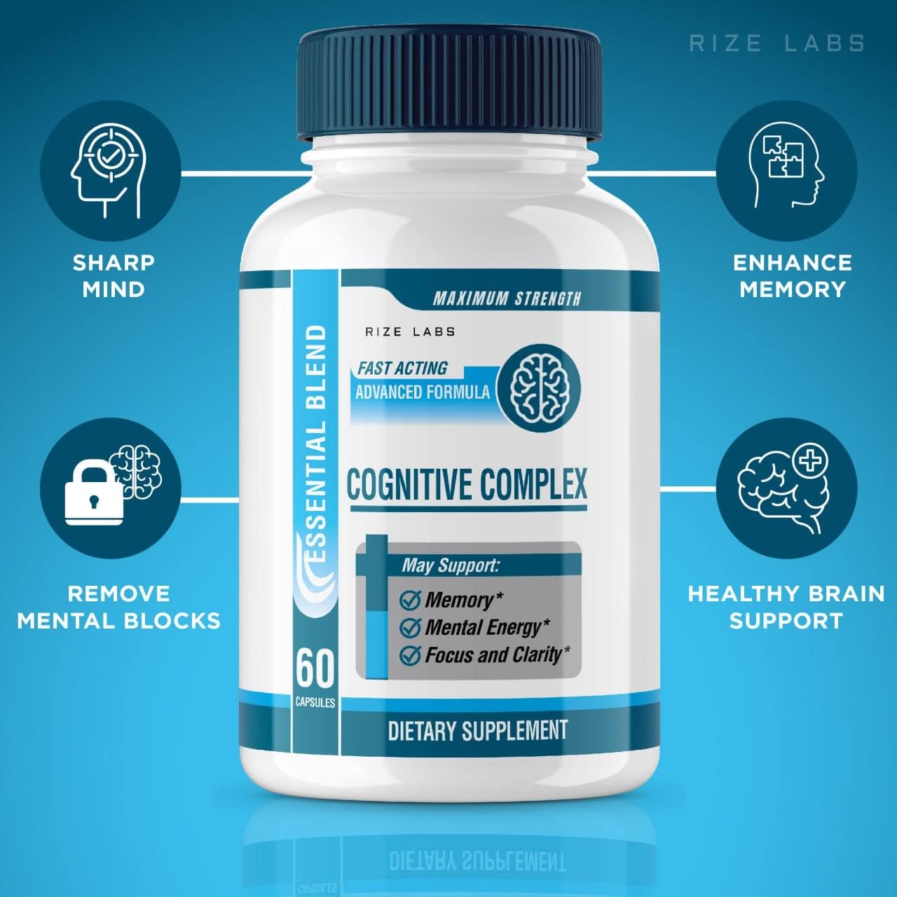Rize Labs Cognitive Complex - Advanced Cognitive Support Supplement for Brain Focus, Memory, and Mental Energy - 180 Capsules