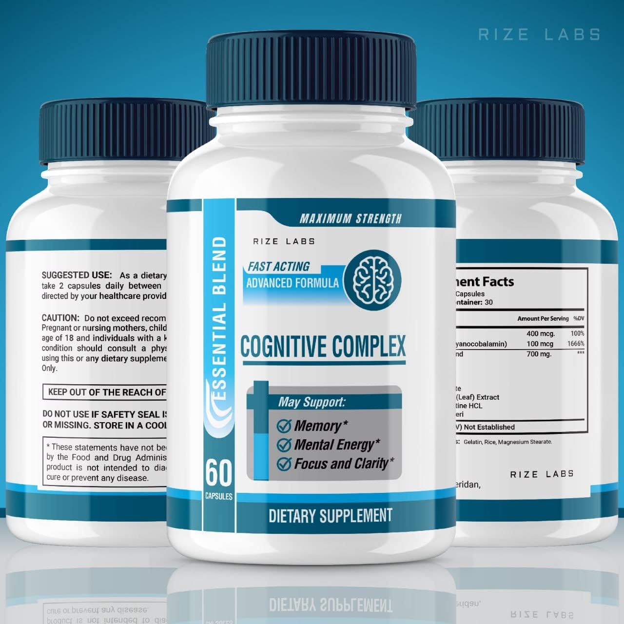 Rize Labs Cognitive Complex - Advanced Cognitive Support Supplement for Brain Focus, Memory, and Mental Energy - 180 Capsules