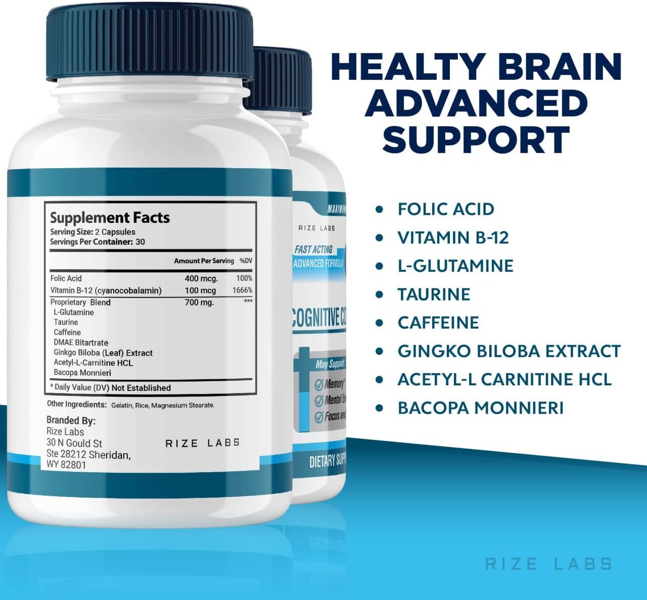 Rize Labs Cognitive Complex - Advanced Cognitive Support Supplement for Brain Focus, Memory, and Mental Energy - 180 Capsules
