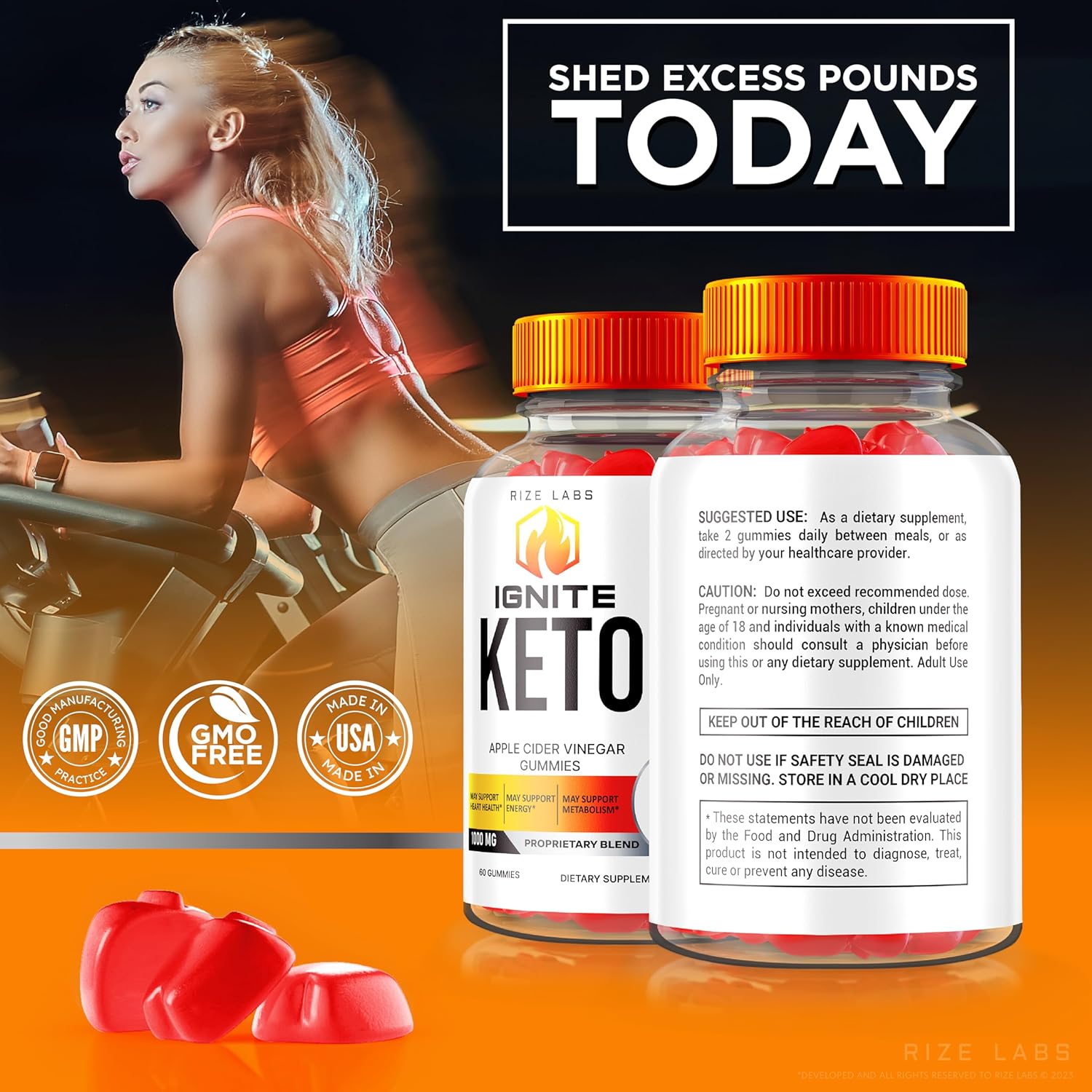 Rize Labs Ignite Keto ACV Gummies - Pack of 3 for Advanced Weight Loss - 180 Gummies