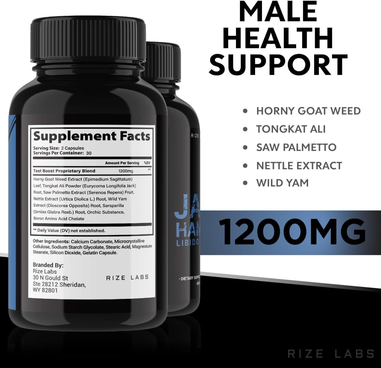 Rize Labs Jack Hammer Libido Booster Supplement for Men - Natural Performance Enhancement (120 Capsules)