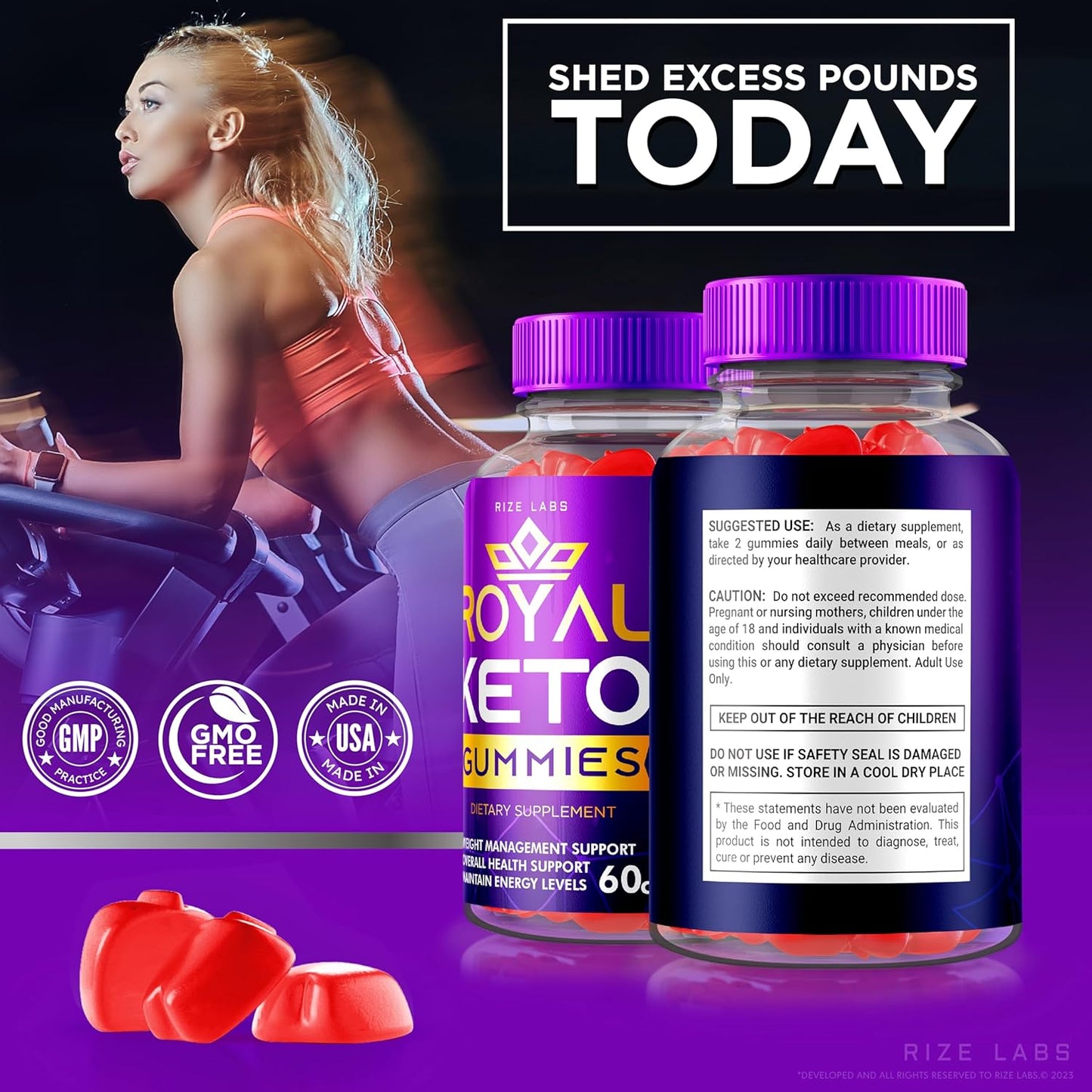 Rize Labs Royal Keto Gummies 3 Pack - Organic Apple Cider Vinegar Gummies for Slimming Formula Support in Men and Women (180 Gummies)