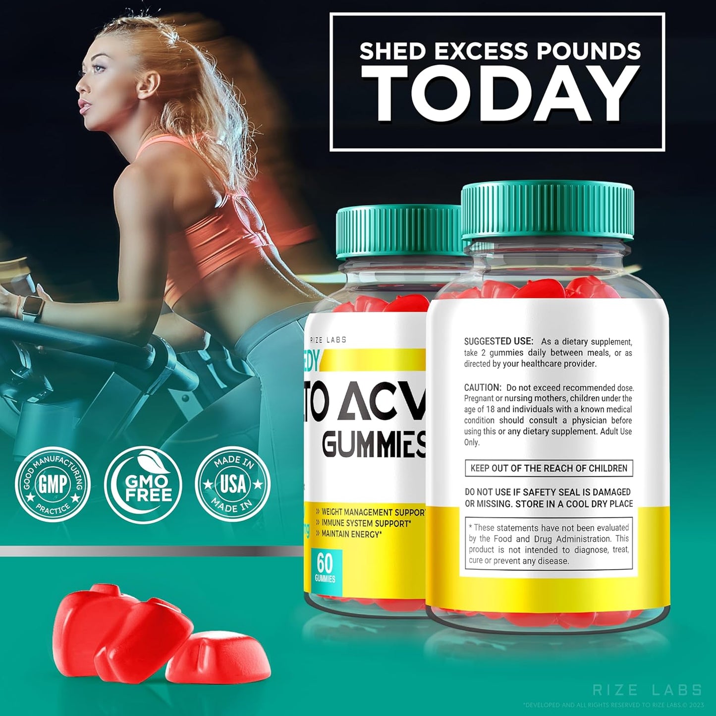 rize labs Speedy Extreme Keto Plus ACV Gummy 2000mg Supplement for Advanced Slimming Formula - 120 Gummies