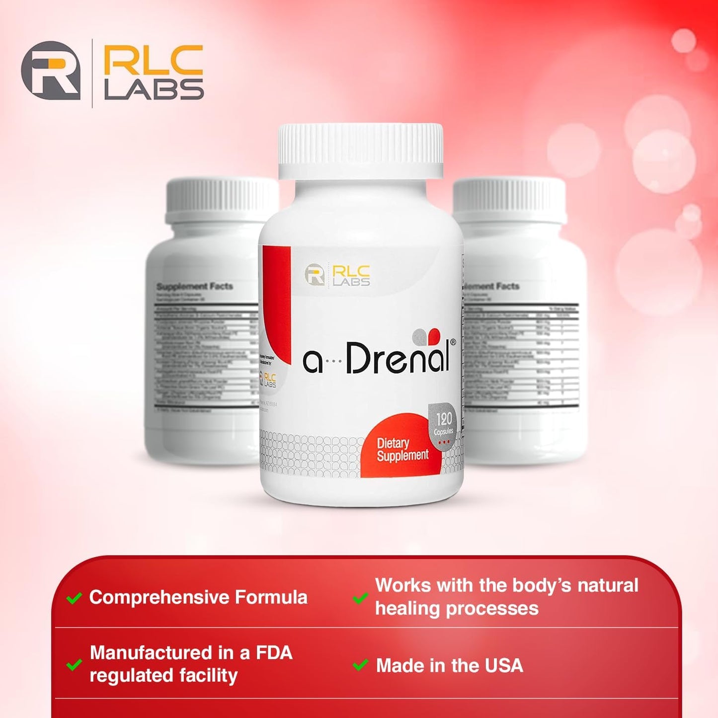 RLC Labs RLC, a-Drenal, Adrenal Support Capsules - Balance Cortisol, Boost Energy, Reduce Stress with Ashwagandha, Rhodiola, Cordyceps, Ginseng, L-Theanine - Men & Women's Adrenal Support