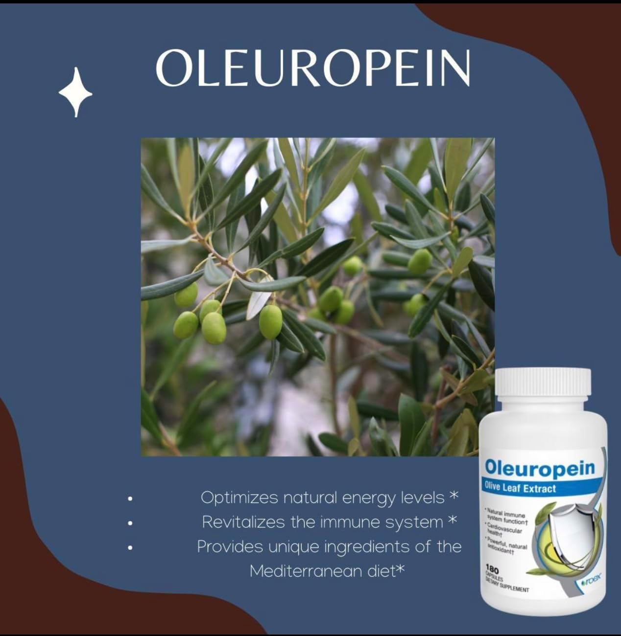 Roex Oleuropein Olive Leaf Vitamins - 180 Count Dietary Supplements for Healthy Heart & Immune System Boost