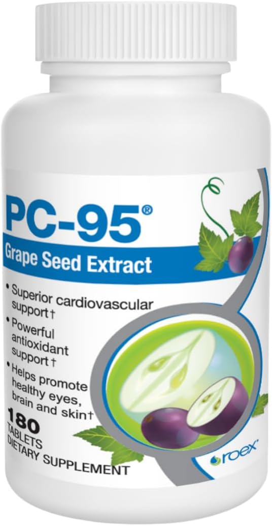 Roex PC-95 Grape Seed Extract Dietary Supplements for Stress Relief, Healthy Eyes, Brain, Skin, Cardiovascular Support - 180 Count