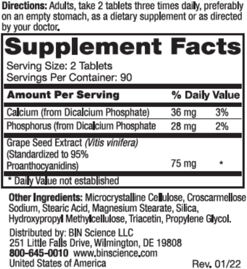 Roex PC-95 Grape Seed Extract Dietary Supplements for Stress Relief, Healthy Eyes, Brain, Skin, Cardiovascular Support - 180 Count