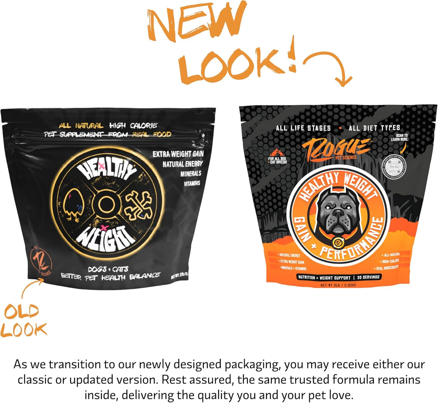 Rogue Pet Science Healthy Weight - Natural High Calorie Dog & Cat Food Topper - Supports Weight Gain, Gut Health & Digestion - Boosts Energy - 2 lbs