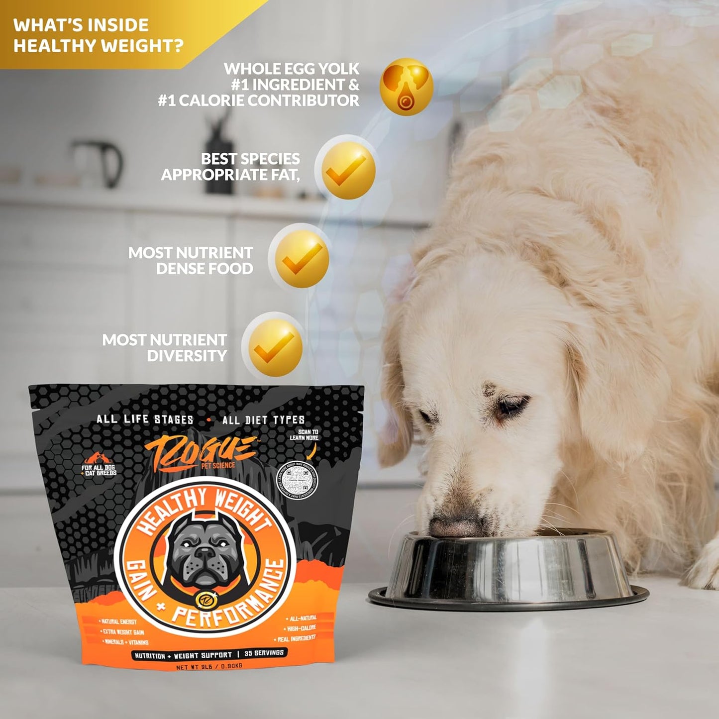 Rogue Pet Science Healthy Weight - Natural High Calorie Dog & Cat Food Topper - Supports Weight Gain, Gut Health & Digestion - Boosts Energy - 2 lbs