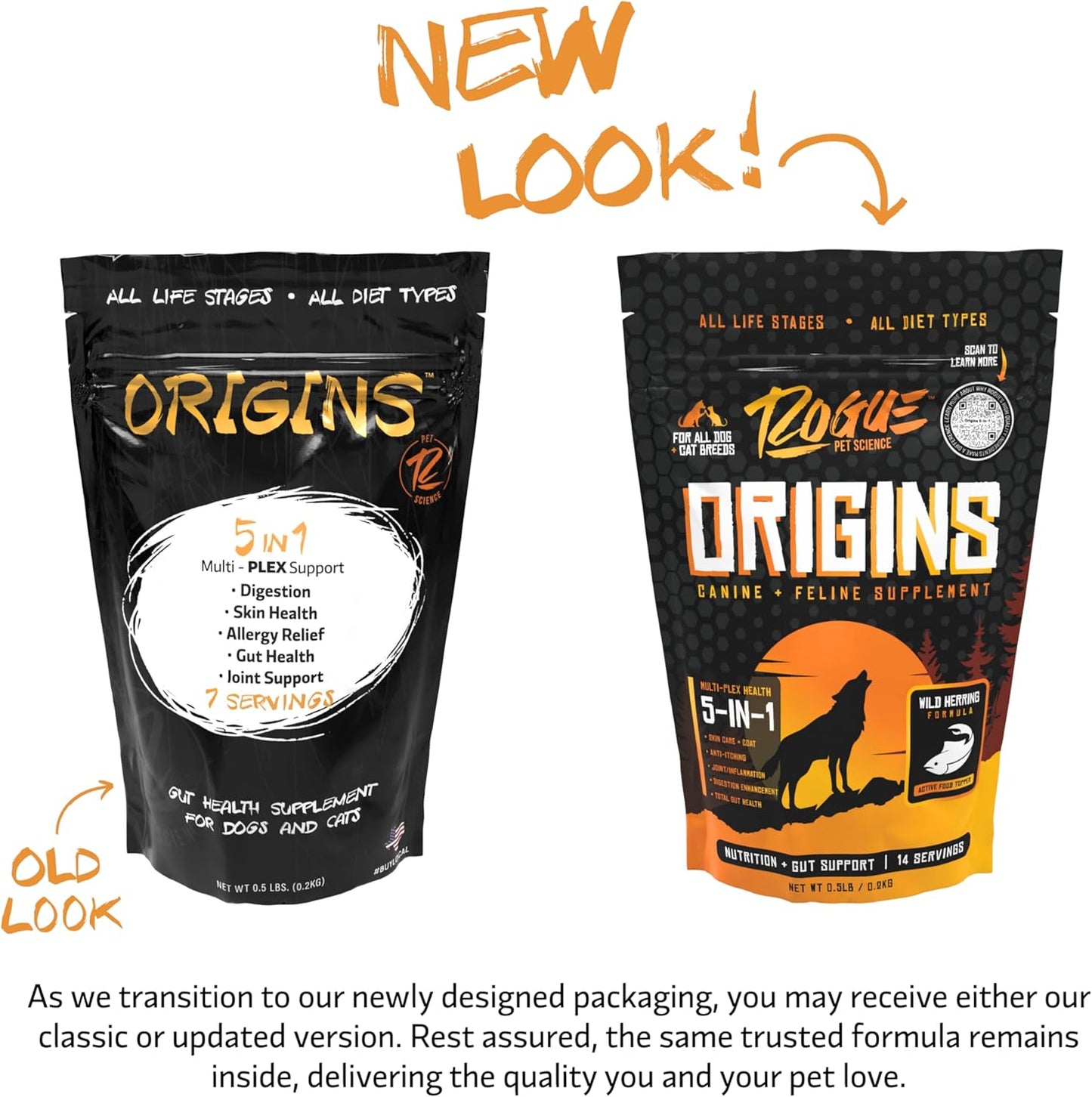 Rogue Pet Science Origins 5-in-1 Dog Supplement with Natural Omega 3 Fish Oil for Healthy Digestion, Skin, Coat, Itching & Joint Inflammation