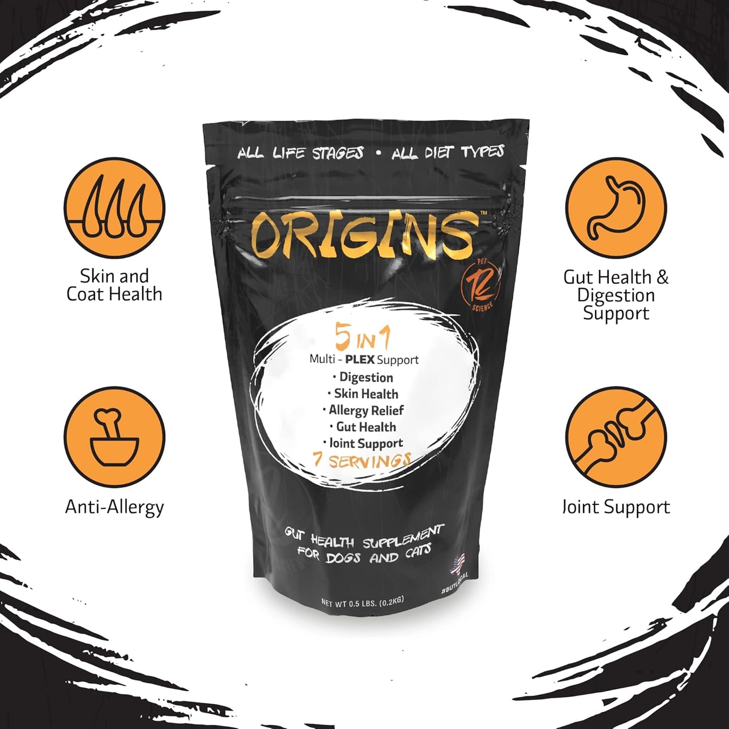 Rogue Pet Science Origins 5-in-1 Dog Supplement with Natural Omega 3 Fish Oil for Healthy Digestion, Skin, Coat, Itching & Joint Inflammation