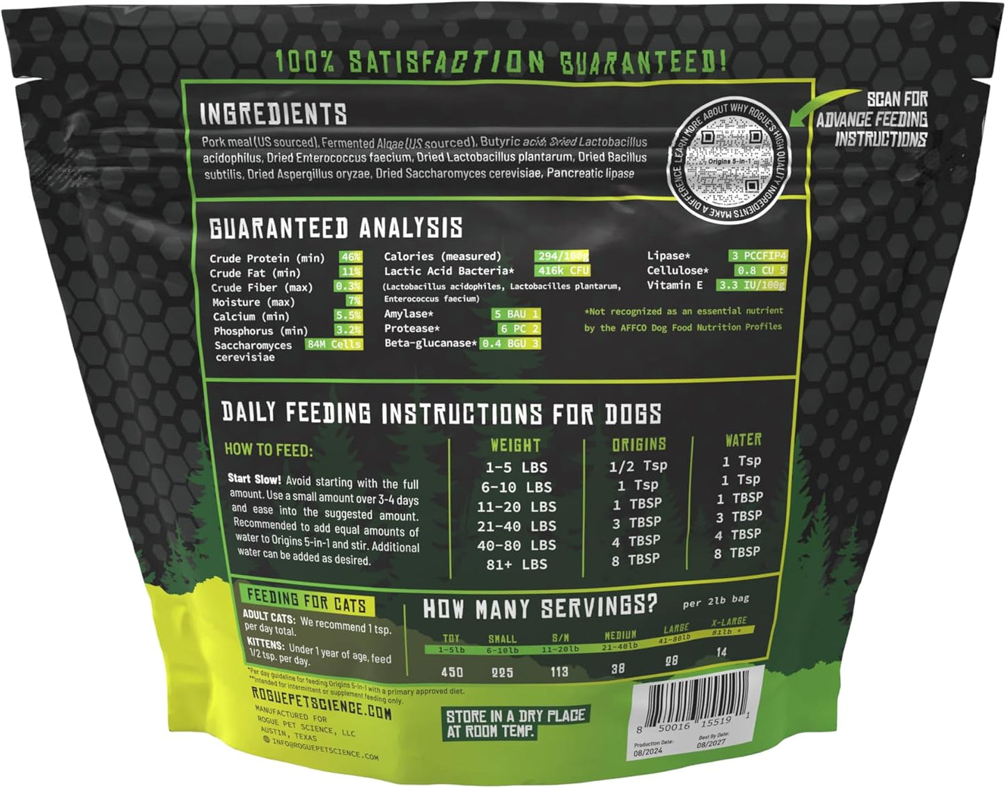 Rogue Pet Science Origins 5-in-1 Dog Supplement with Natural Heirloom Pork Protein - Powder Food Topper for Healthy Digestion, Skin, Coat - Reduces Itching & Joint Inflammation - 2 lbs