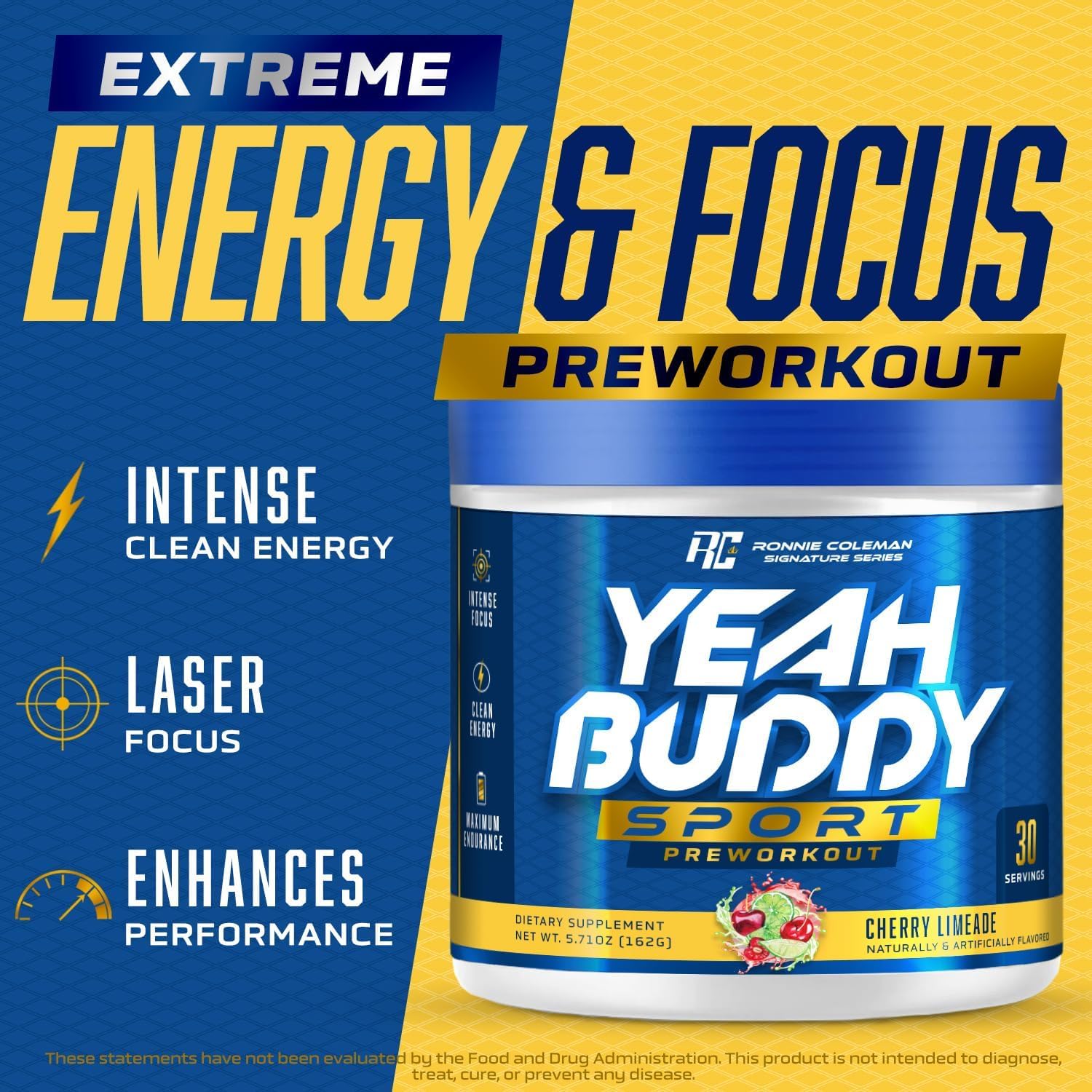 Ronnie Coleman Signature Series Island Crush Pre Workout Powder - Energizing Blend with Amino Acids, Caffeine, and Focus Support for Men & Women, 30 Servings