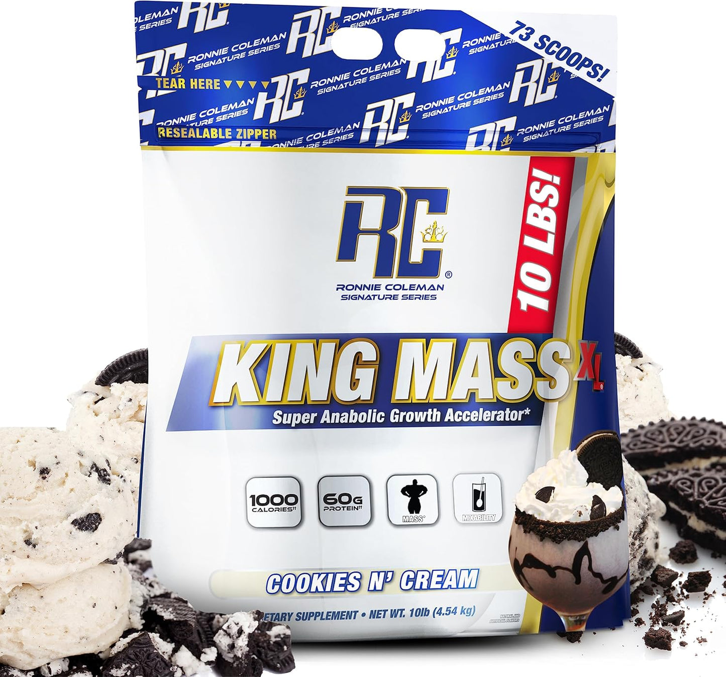 Ronnie Coleman Signature Series King Mass XL Cookies N' Cream 10 lb - High Calorie Mass Gainer Protein Powder with Creatine & Glutamine