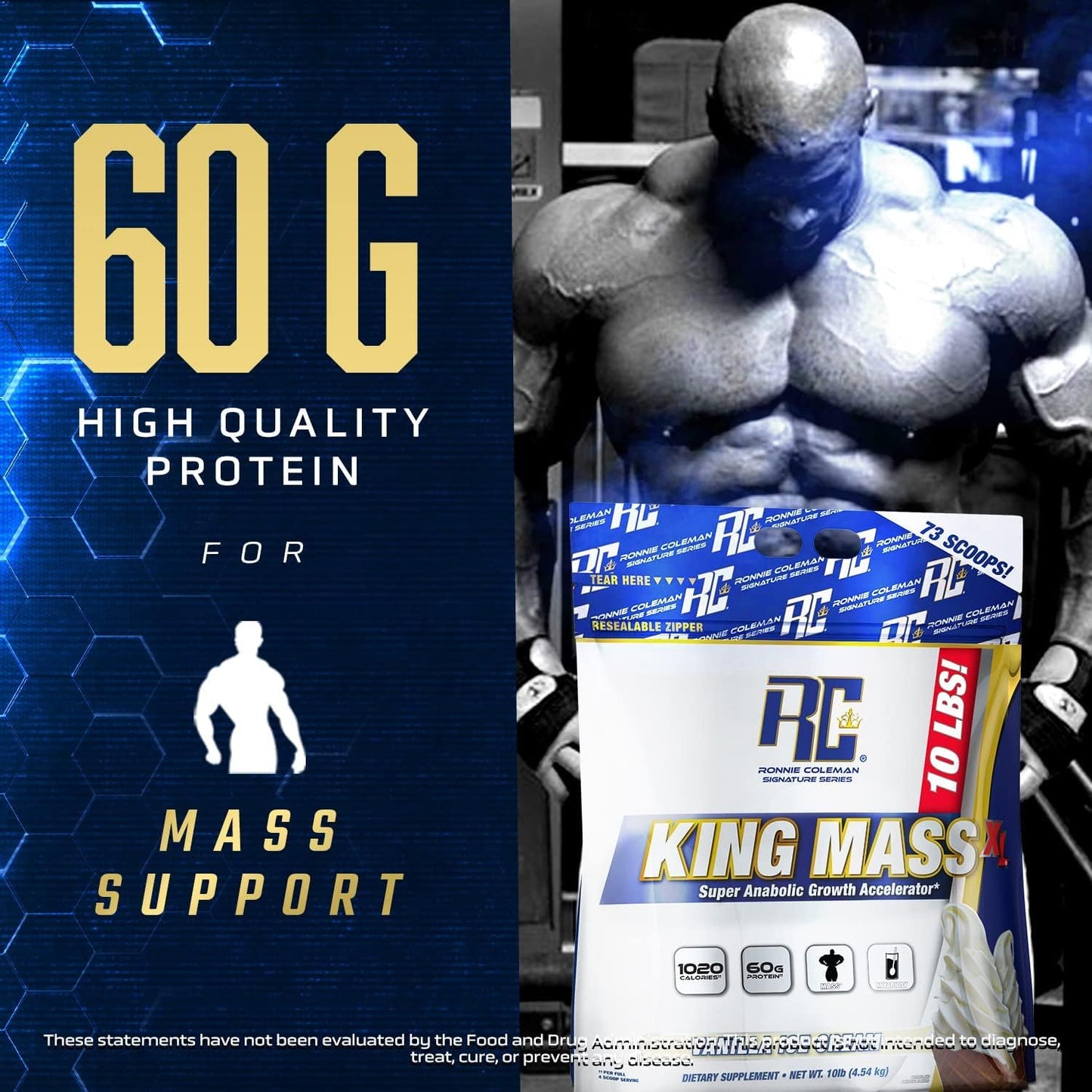 Ronnie Coleman Signature Series King Mass XL Cookies N' Cream 10 lb - High Calorie Mass Gainer Protein Powder with Creatine & Glutamine