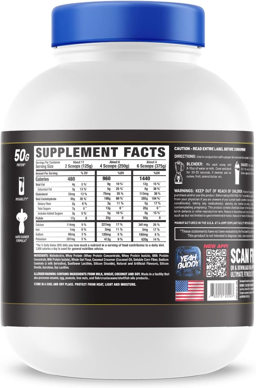 Ronnie Coleman Signature Series King Mass XXL Mass Gainer Protein Powder - 50g Protein, 285g Carbs, 1,400+ Calories, Creatine & Glutamine - 6lb Vanilla Flavor