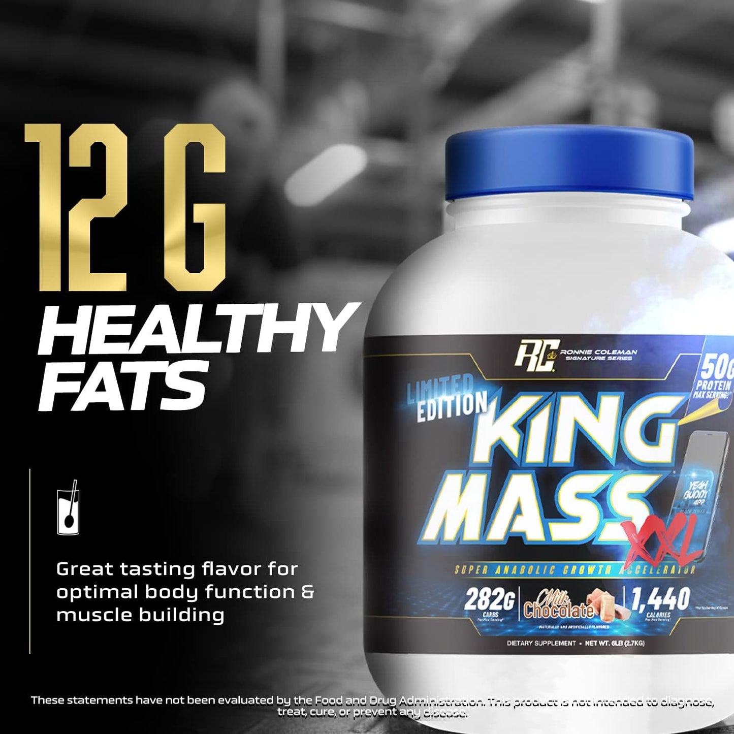 Ronnie Coleman Signature Series King Mass XXL Mass Gainer Protein Powder - 50g Protein, 285g Carbs, 1,400+ Calories, Creatine & Glutamine - 6lb Vanilla Flavor