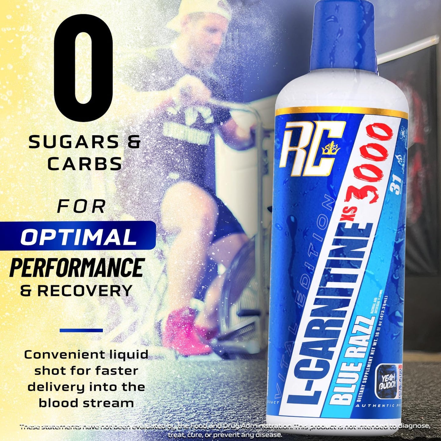 Ronnie Coleman Signature Series L-Carnitine XS 3000 Liquid, Blue Razz Flavor, Supports Amino Acid Metabolism and Lean Muscle Strength, Stimulant-Free, Sugar-Free, Zero Carbs, 16 Oz