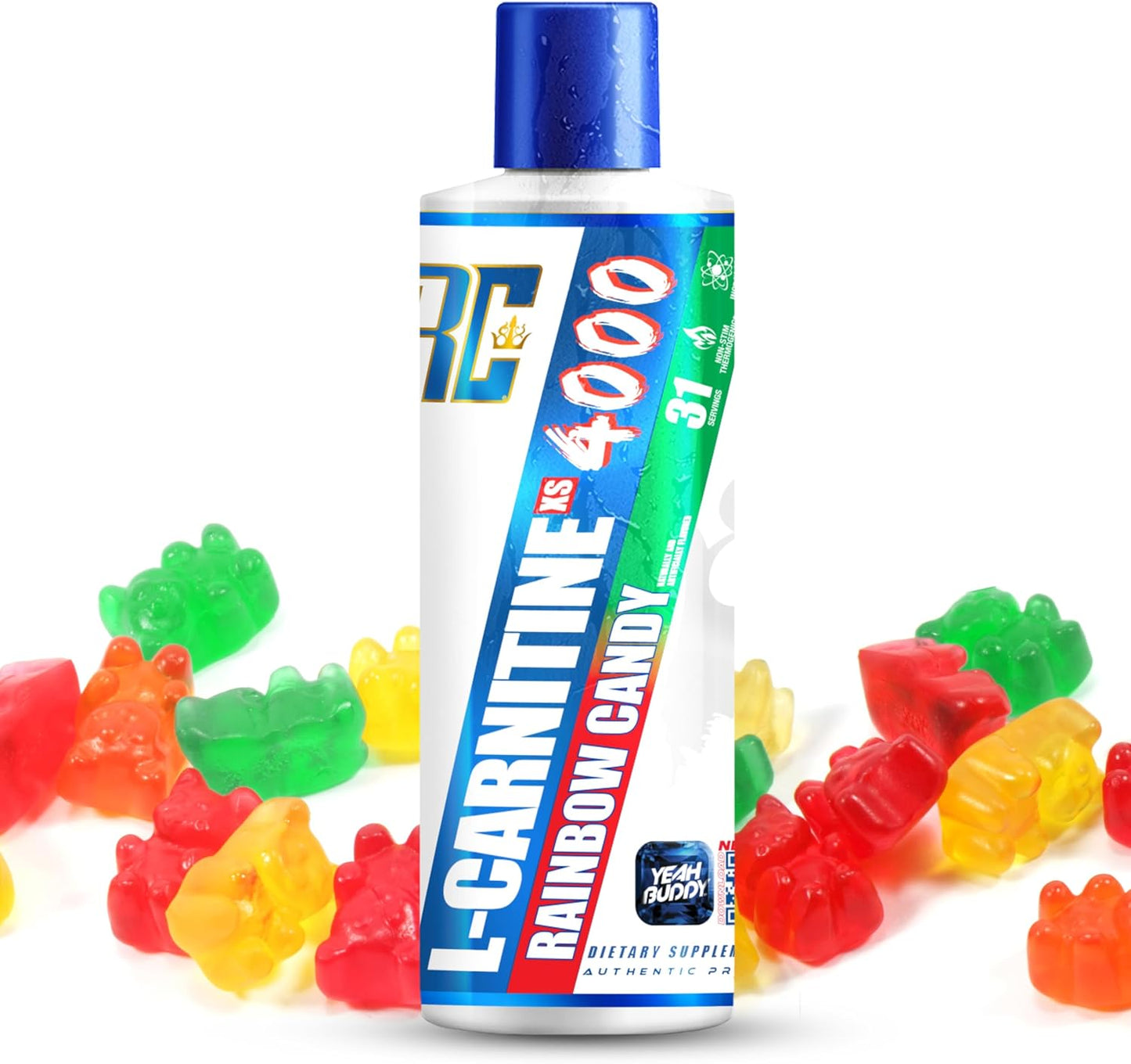 Ronnie Coleman Signature Series L Carnitine XS 4000 Liquid - Lean Muscle Strength Support - Stimulant & Sugar Free - 16 Oz Rainbow Candy Flavor