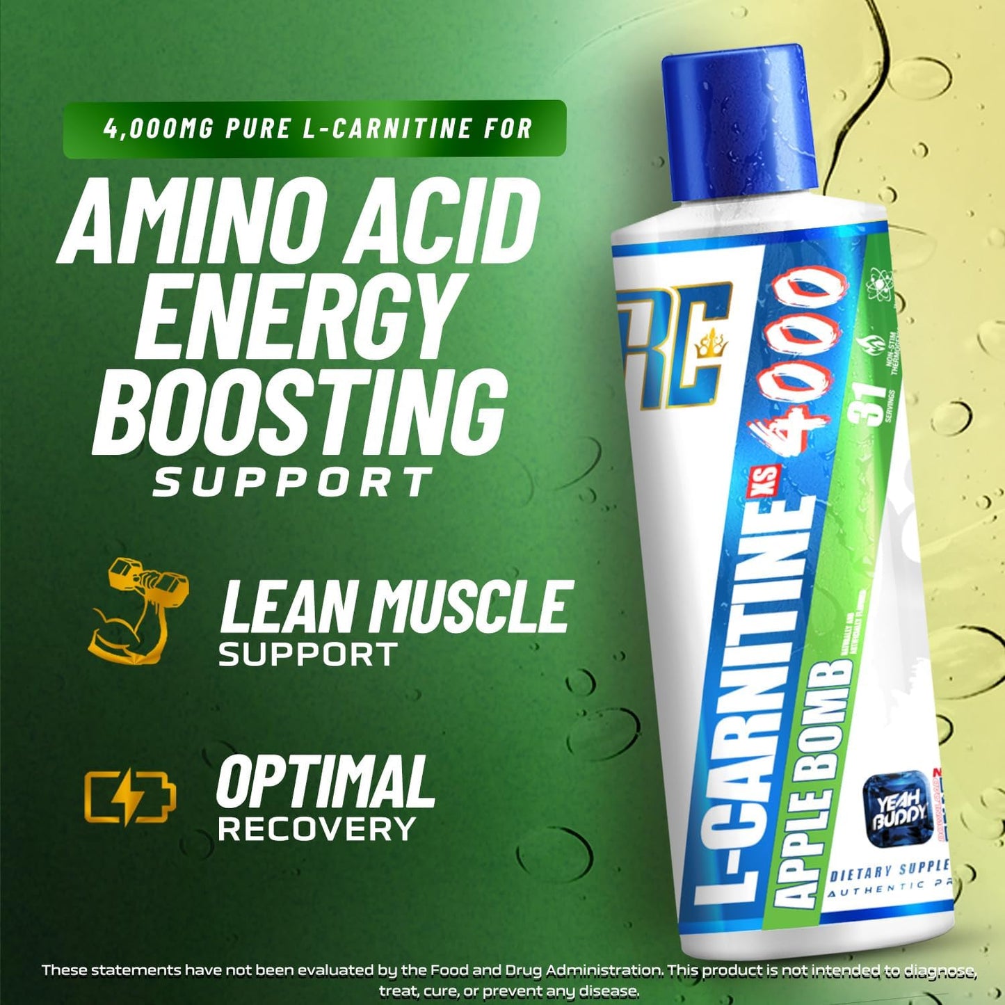 Ronnie Coleman Signature Series L Carnitine XS 4000 Liquid - Sugar Free Lean Muscle Support - 16 Oz Apple Bomb Flavor