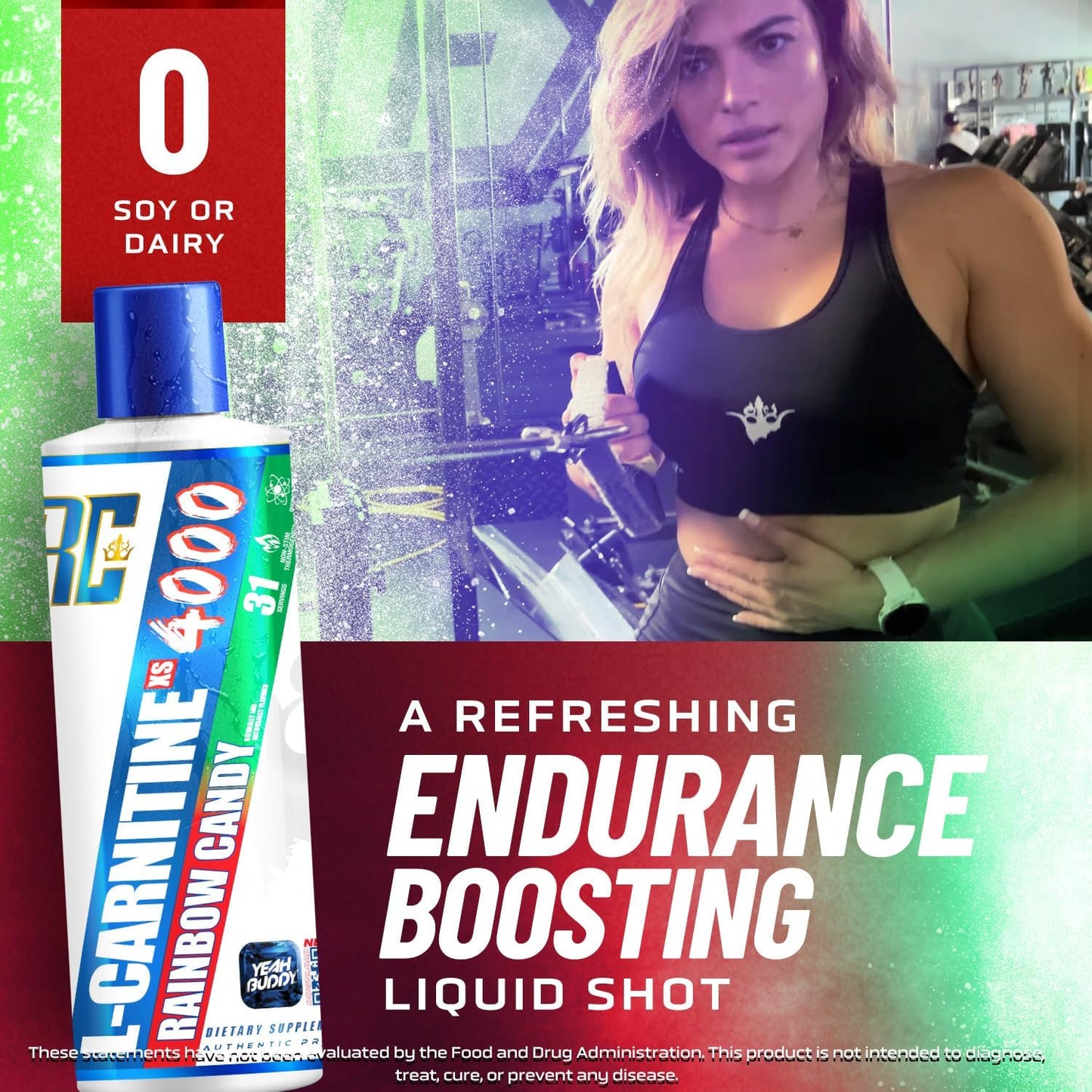 Ronnie Coleman Signature Series L Carnitine XS 4000 Liquid - Lean Muscle Strength Support - Stimulant & Sugar Free - 16 Oz Rainbow Candy Flavor