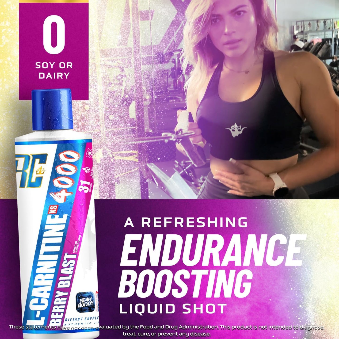 Ronnie Coleman Signature Series L Carnitine XS 4000 Liquid - Stimulant/Sugar Free, Lean Muscle Strength Support - Amino Acid Supplement for Men & Women - Berry Blast Flavor, 16 Oz