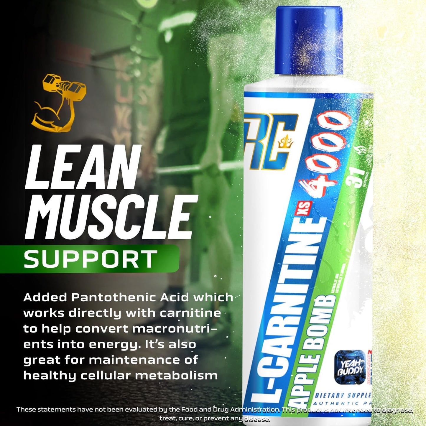 Ronnie Coleman Signature Series L Carnitine XS 4000 Liquid - Sugar Free Lean Muscle Support - 16 Oz Apple Bomb Flavor