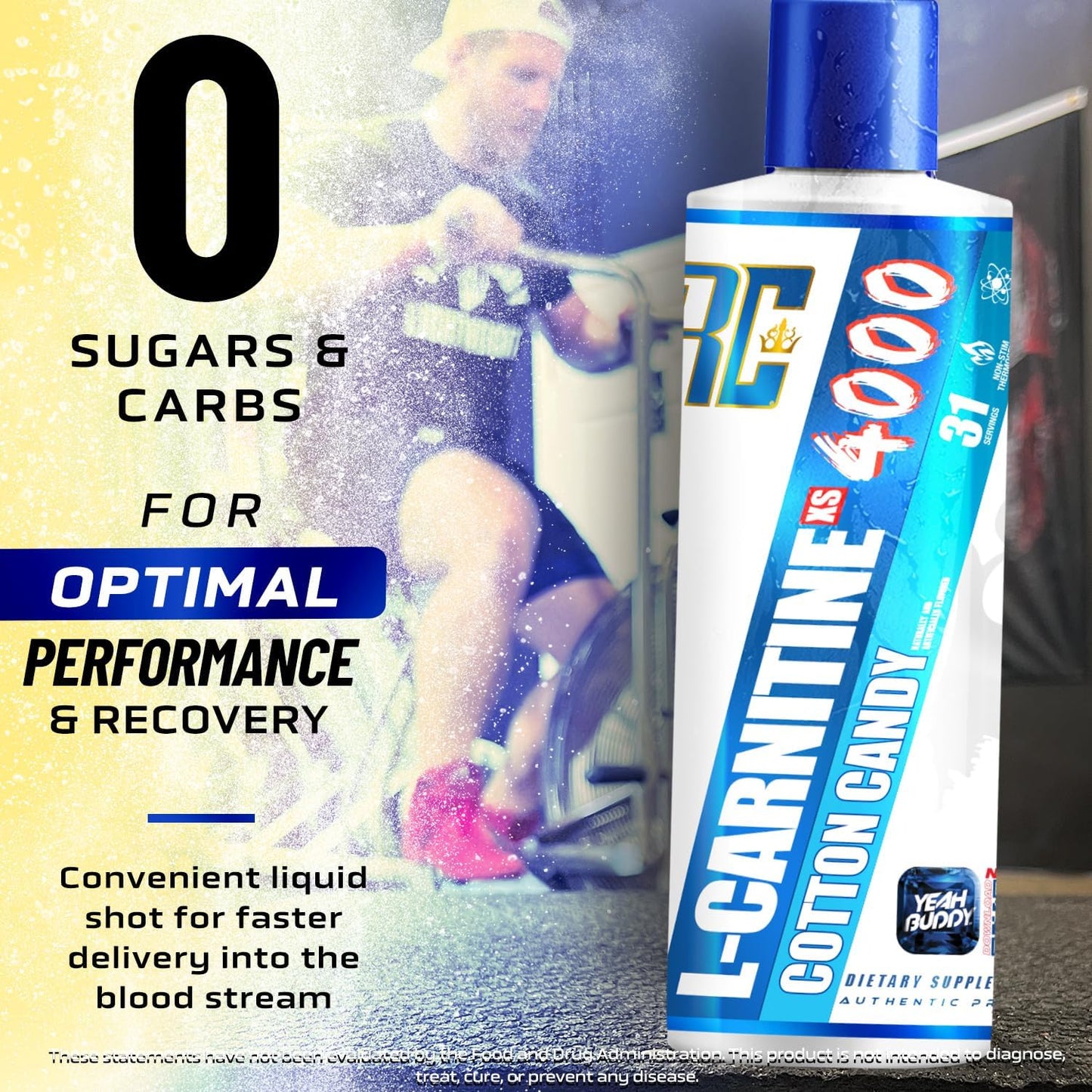 Ronnie Coleman Signature Series L Carnitine XS 4000 Liquid - Stimulant & Sugar Free Muscle Support - 16 Oz, Cotton Candy Flavor