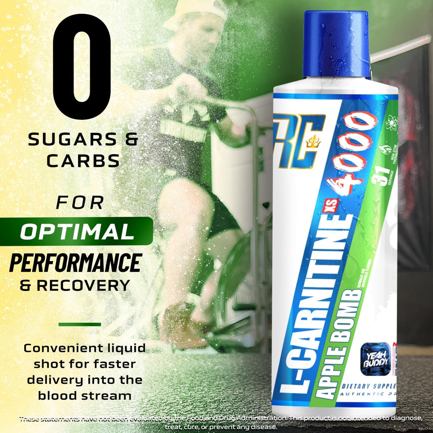 Ronnie Coleman Signature Series L Carnitine XS 4000 Liquid - Sugar Free Lean Muscle Support - 16 Oz Apple Bomb Flavor