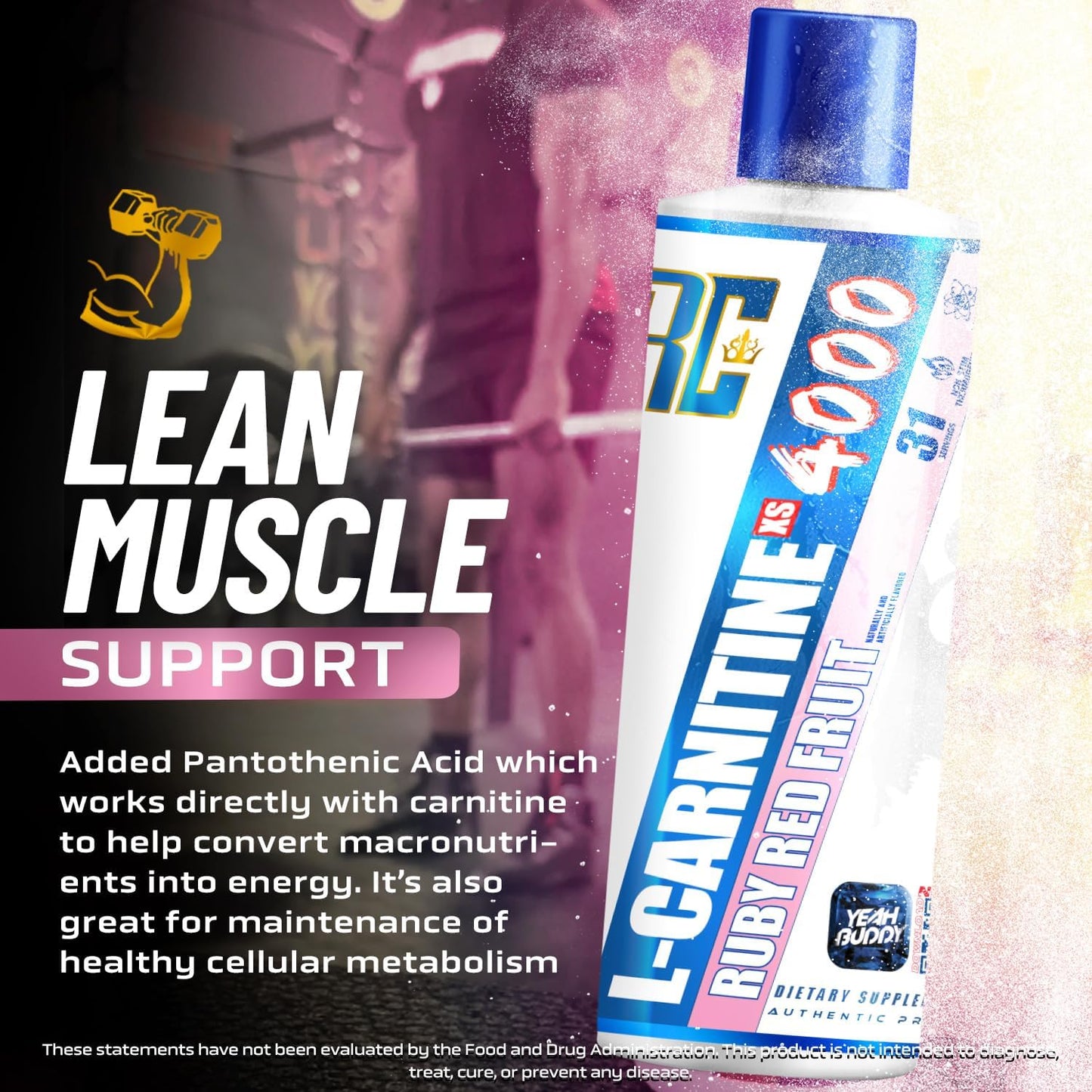 Ronnie Coleman Signature Series L Carnitine XS 4000 Liquid - Lean Muscle Support - Stimulant & Sugar Free - 16 Oz Ruby Red Fruit Flavor