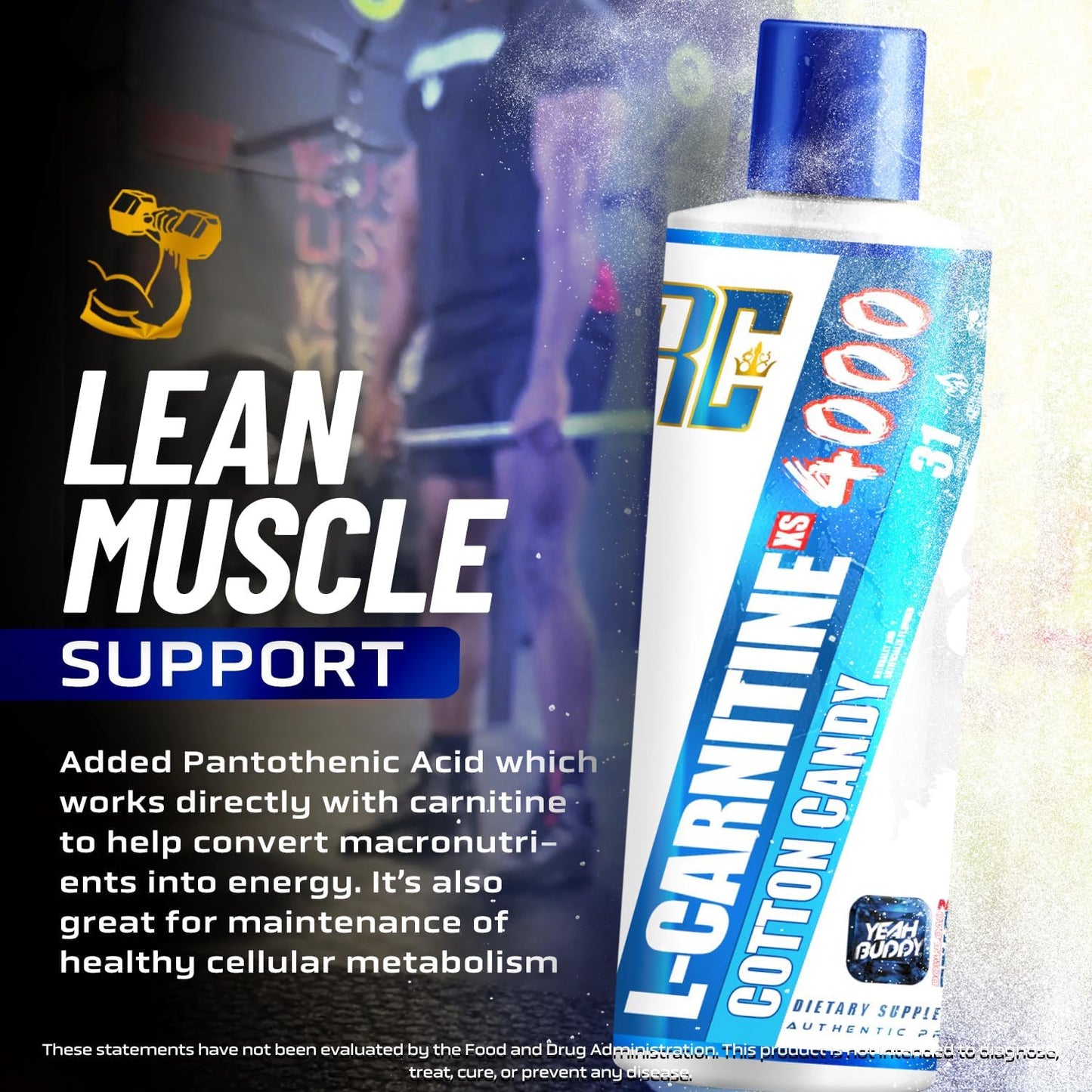 Ronnie Coleman Signature Series L Carnitine XS 4000 Liquid - Stimulant & Sugar Free Muscle Support - 16 Oz, Cotton Candy Flavor