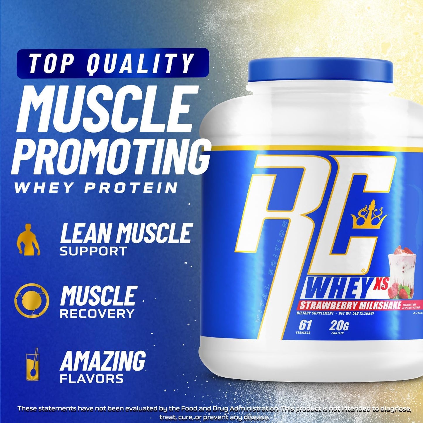 Ronnie Coleman Signature Series Whey XS Protein Powder - Lean Muscle Support Shake Mix, Low Sugar for Women & Men - 5 lb Bottle (Milk Chocolate)