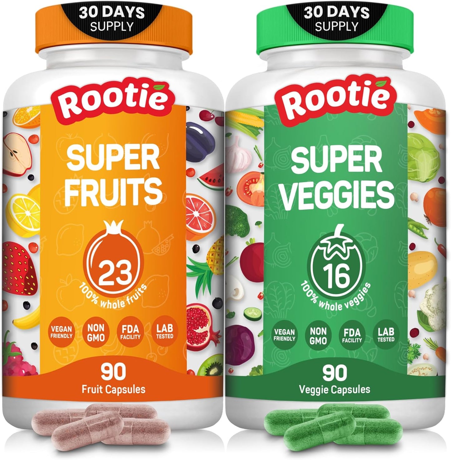 Rootie Whole Fruits and Veggies Supplement - 39 Powerful Blend, Fill Nutritional Gaps, Boost Energy and Well-being - Non-GMO, Vegan, Gluten Free - Made in USA (30 Day Supply)