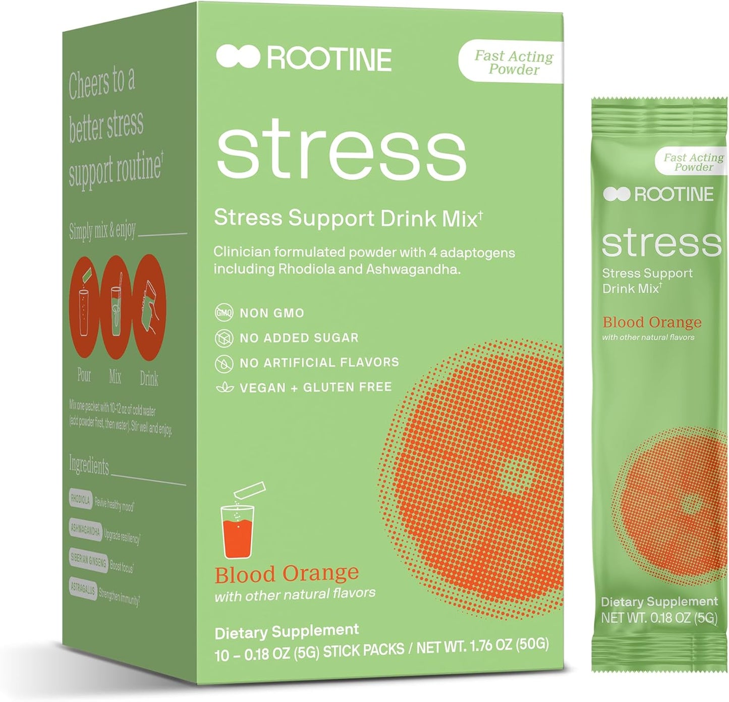 Rootine Stress Support Calm Drink Mix Supplement - Boost Energy, Improve Mood, Balance Cortisol, Natural Adaptogenic Herbal Powder Mix 24 Pack