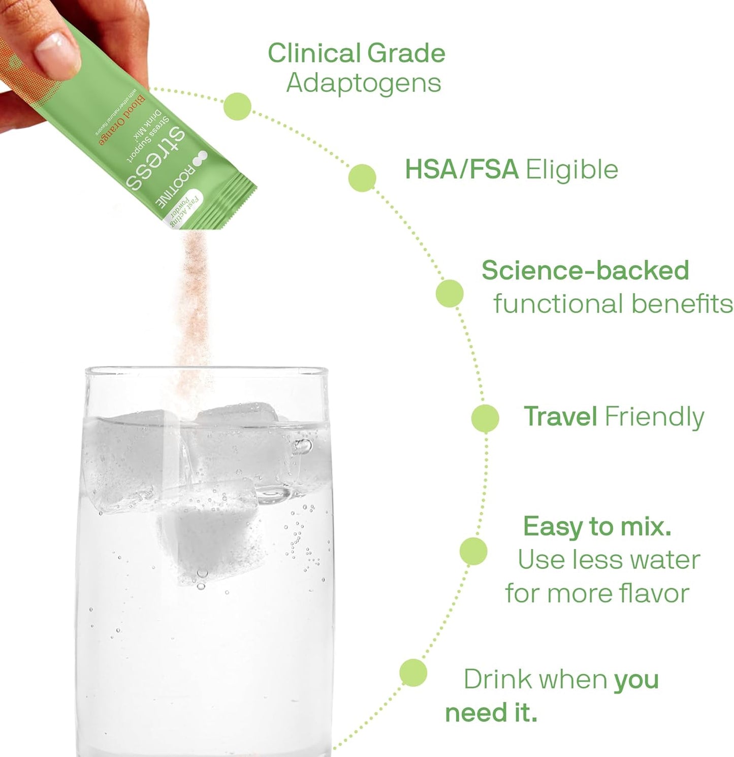 Rootine Stress Support Calm Drink Mix Supplement - Boost Energy, Improve Mood, Balance Cortisol, Natural Adaptogenic Herbal Powder Mix 24 Pack