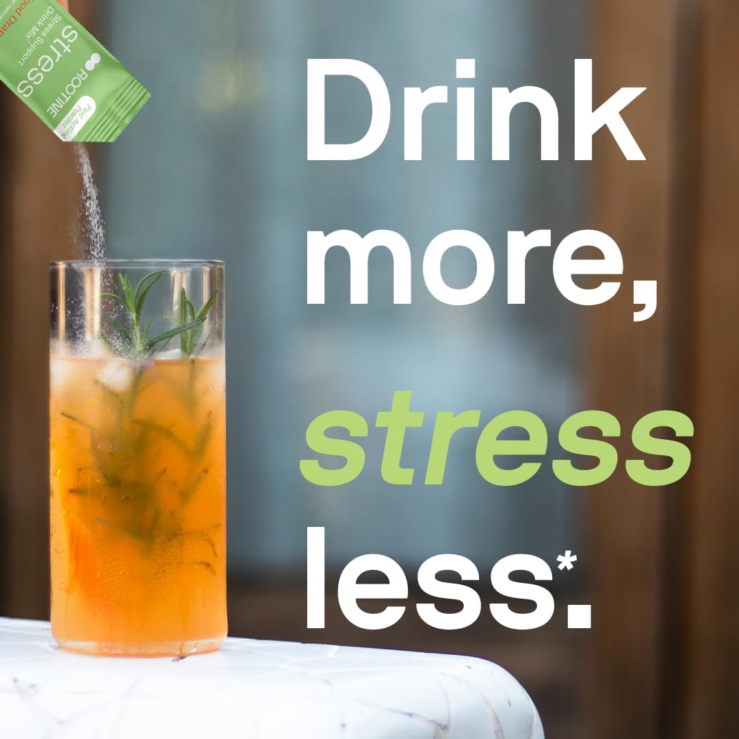 Rootine Stress Support Calm Drink Mix Supplement - Boost Energy, Improve Mood, Balance Cortisol, Natural Adaptogenic Herbal Powder Mix 24 Pack