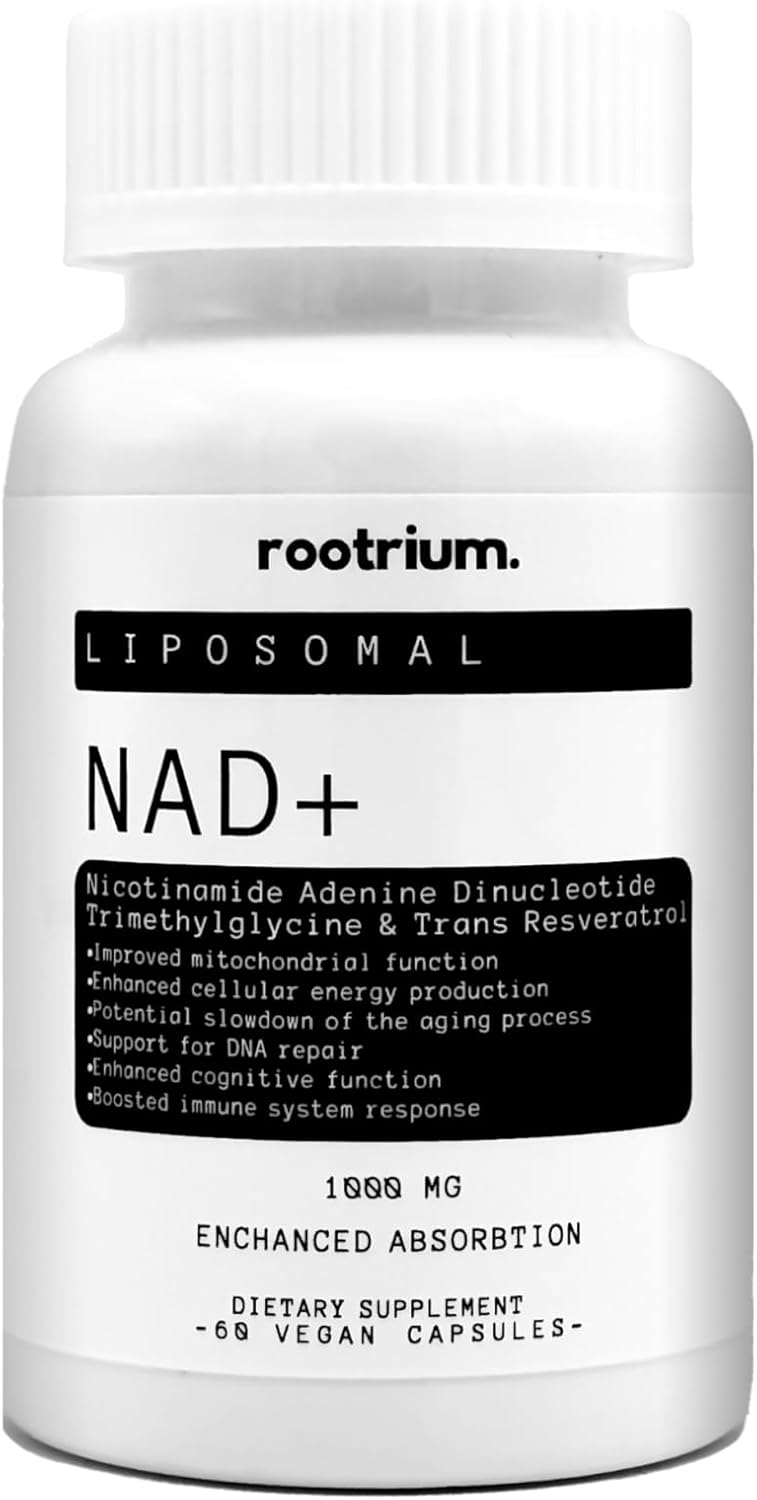 Rootrium Liposomal NAD+ 1000mg with Resveratrol & TMG - Energy, DNA Repair, Anti-Aging - Brain Function, Cellular Health - 60 Capsules