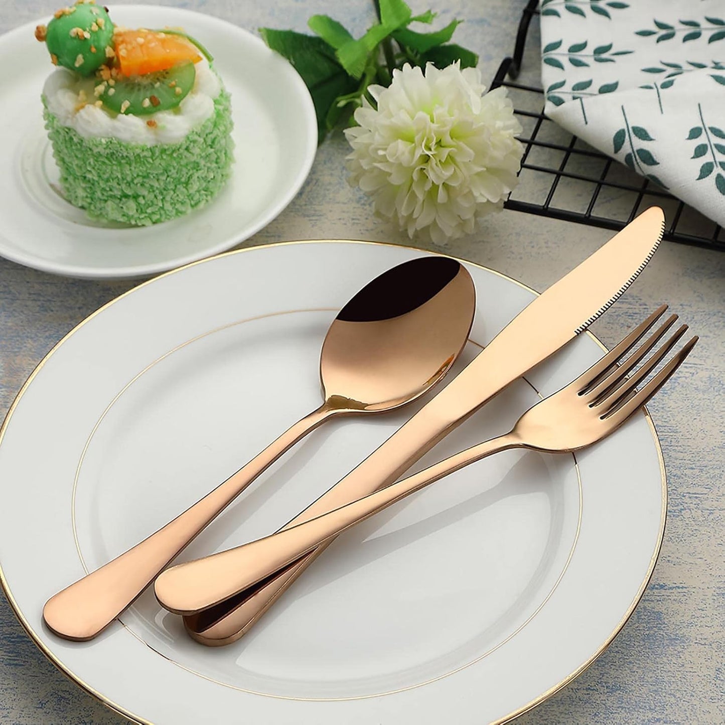 Rose Gold Portable Travel Utensils Set - Reusable Stainless Steel Flatware with Case for Camping and Picnics - 9 Piece Cutlery Set
