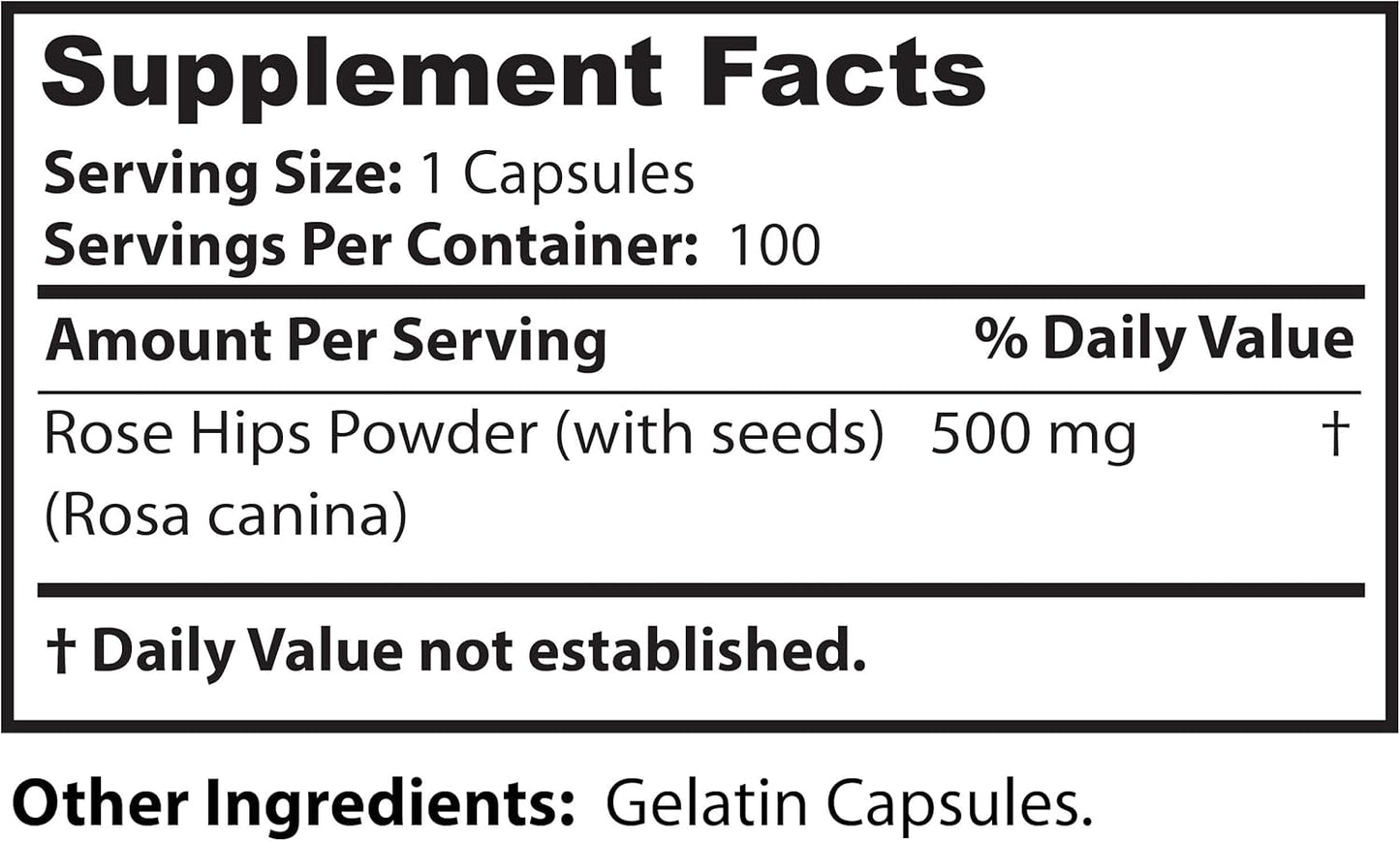 Rose HIPS Capsules - 500 mg, 100 Count from Dr Clark Store