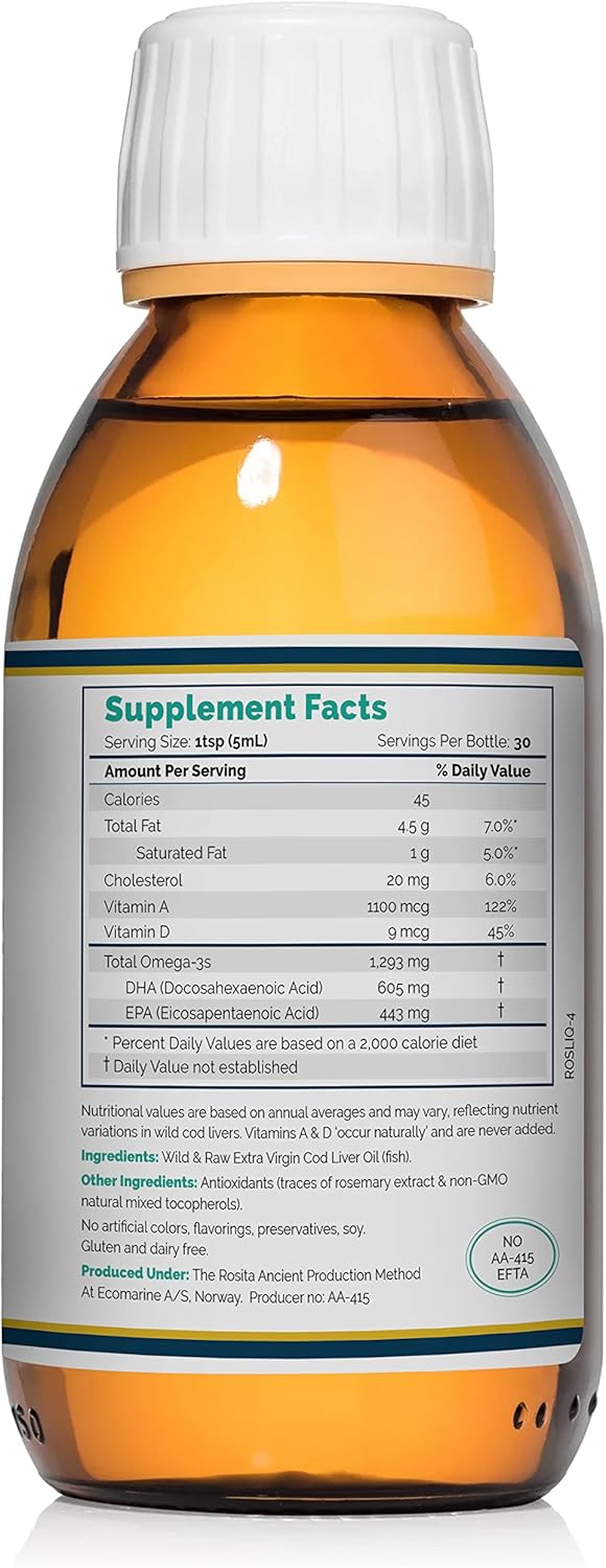 Rosita Extra Virgin Cod Liver Oil Liquid by Rosita Real Foods - Pure, High-Quality Supplement for Health and Wellness