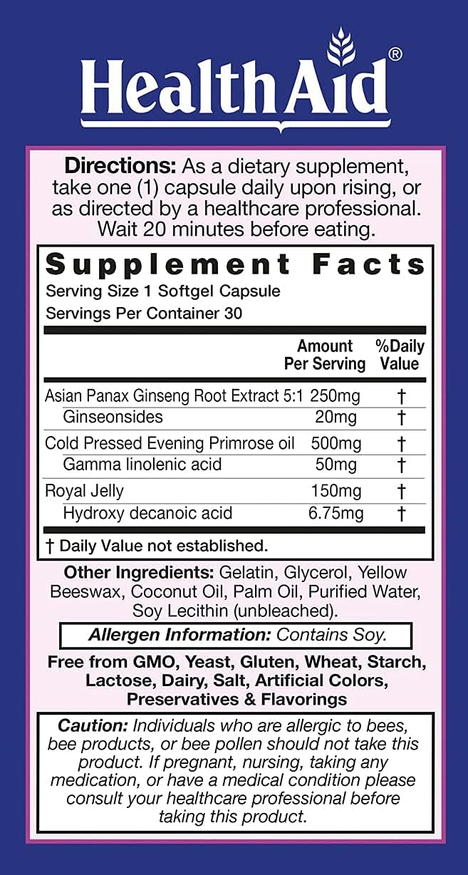 Royal 3 Capsules with Evening Primrose Oil, Royal Jelly & Ginseng - Once Daily Supplement (30 Count)