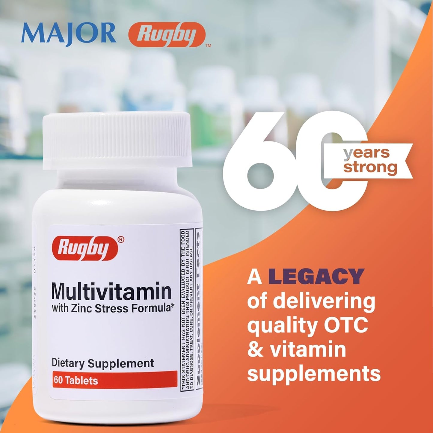 Rugby Multivitamin with Zinc Stress Formula - 60 Tablets - Dietary Supplement for Rugby Players