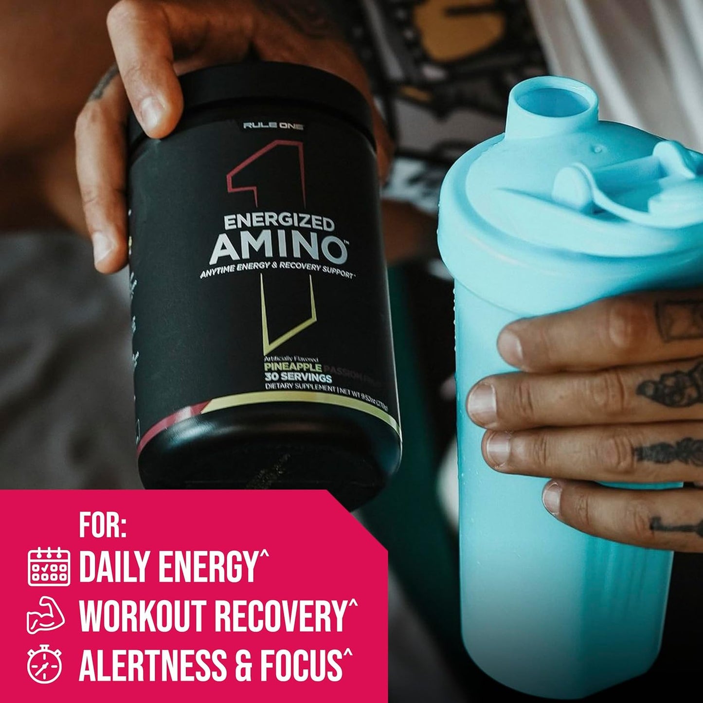 Rule 1 Energized Amino: BCAA Energy and Recovery Support (Sour Candy, 30 Servings)