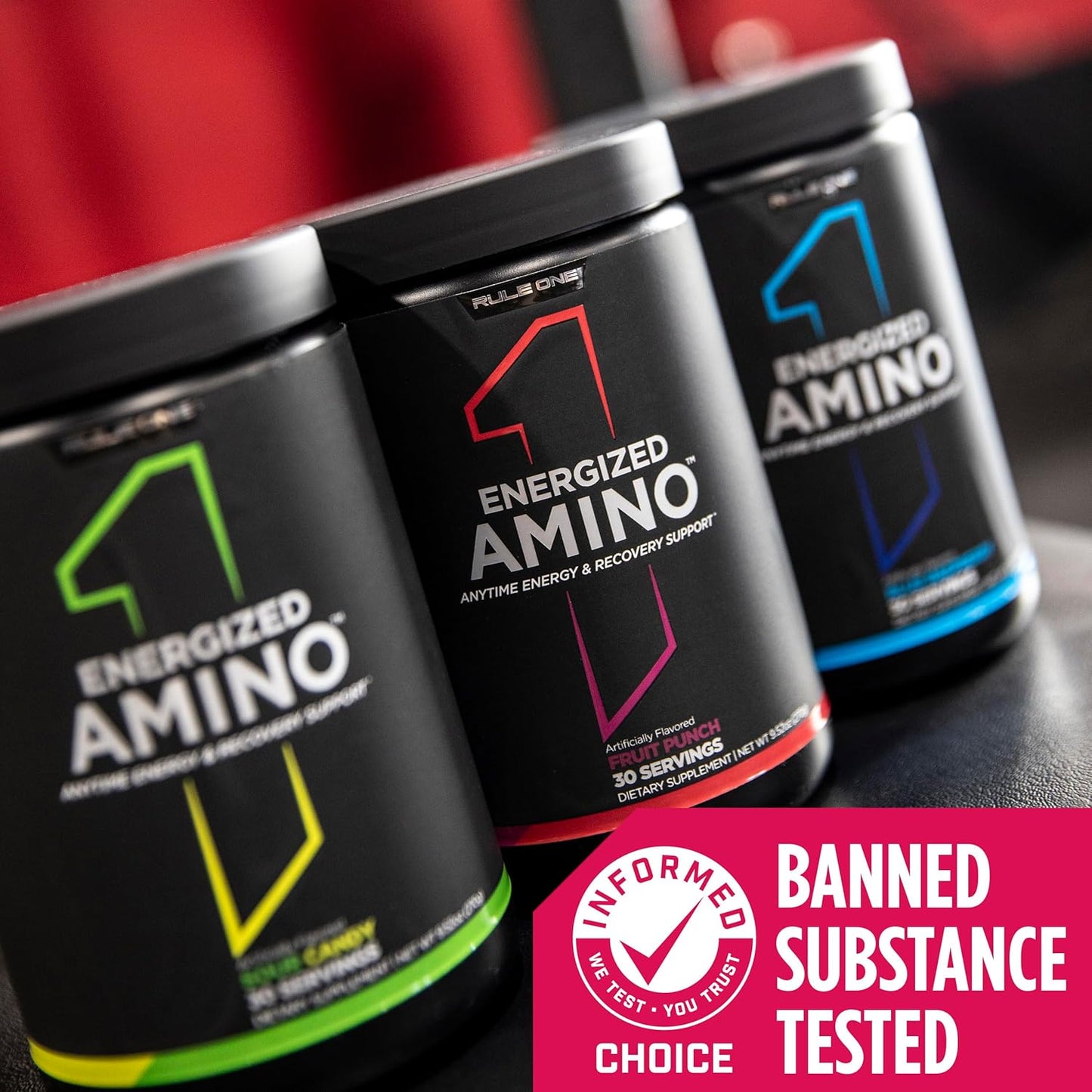 Rule 1 Energized Amino: BCAA Energy and Recovery Support (Sour Candy, 30 Servings)