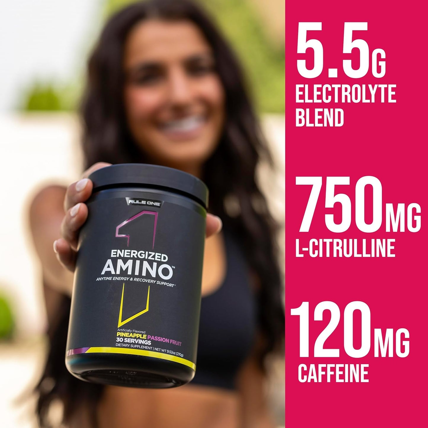 Rule 1 Energized Amino: BCAA Energy and Recovery Support (Sour Candy, 30 Servings)
