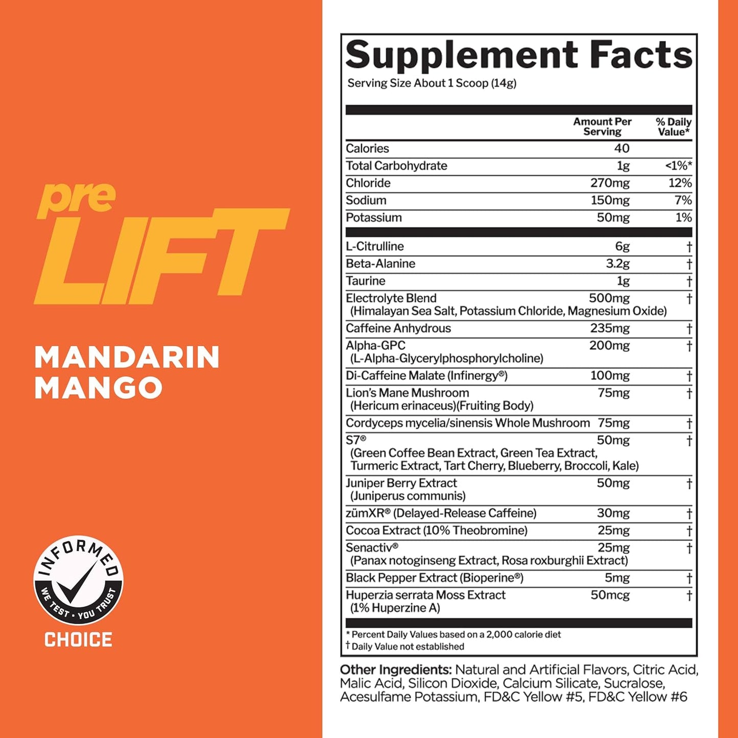 Rule 1 preLIFT Pre-Workout Supplement - Energy, Alertness, & Endurance Booster with 6g Citrulline, 3.2g Beta Alanine, 3 Caffeine Sources + 20 Others (30 Servings, Mandarin Mango)