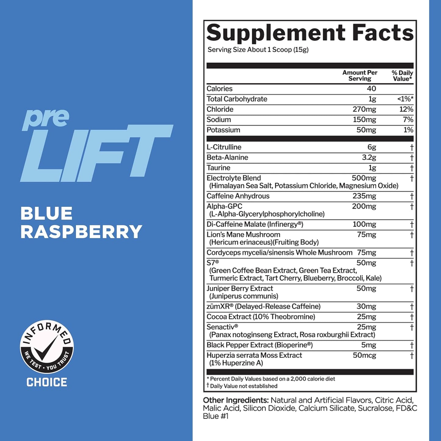 Rule 1 Proteins preLIFT Pre-Workout Supplement with Citrulline, Beta Alanine, Caffeine, and More for Energy & Endurance - Blue Raspberry Flavor (30 Servings)