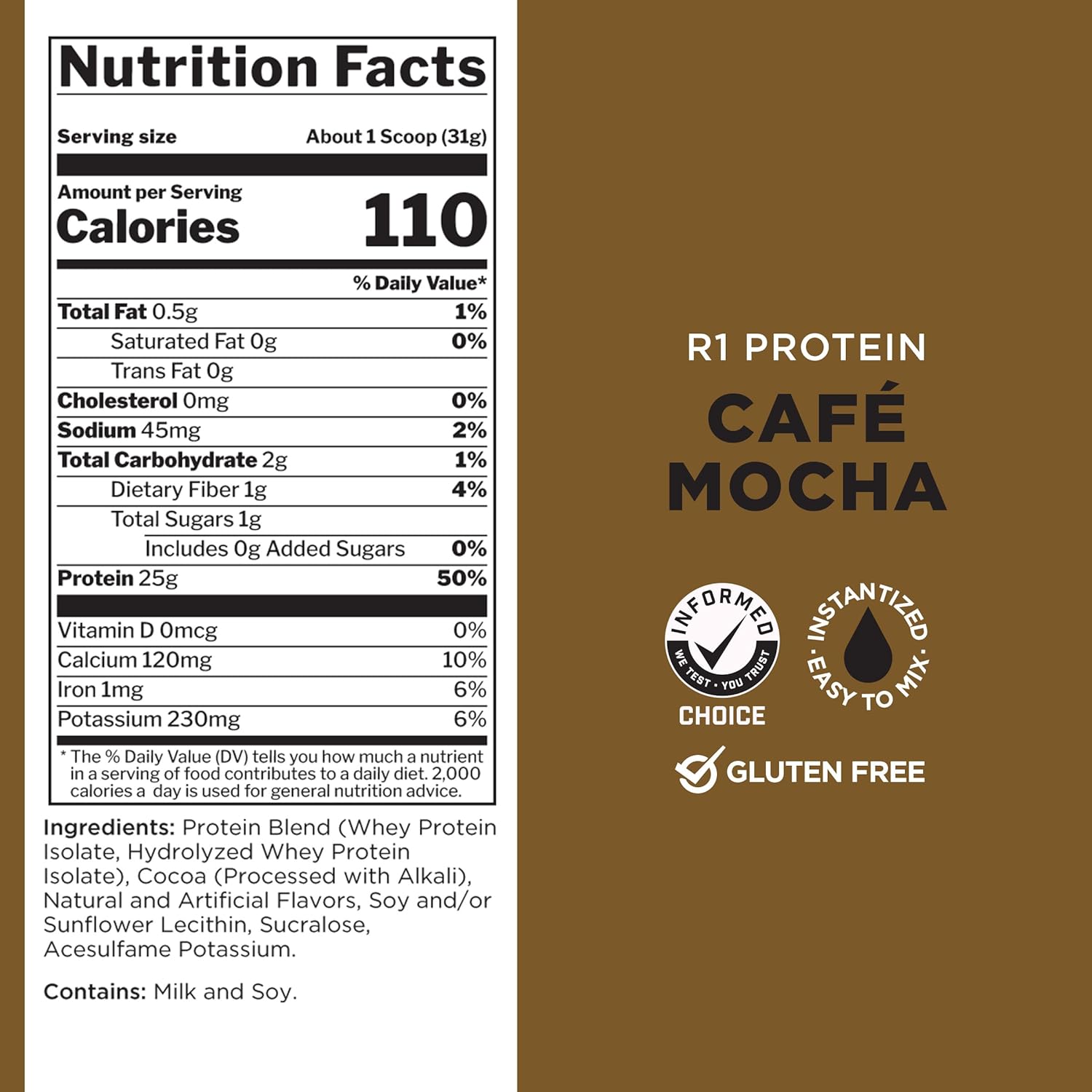 Rule 1 Proteins R1 Protein Café Mocha Flavor - 25g Isolate and Hydrolysate Protein Powder with 6g BCAAs for Fast-Acting Results (2 lbs)