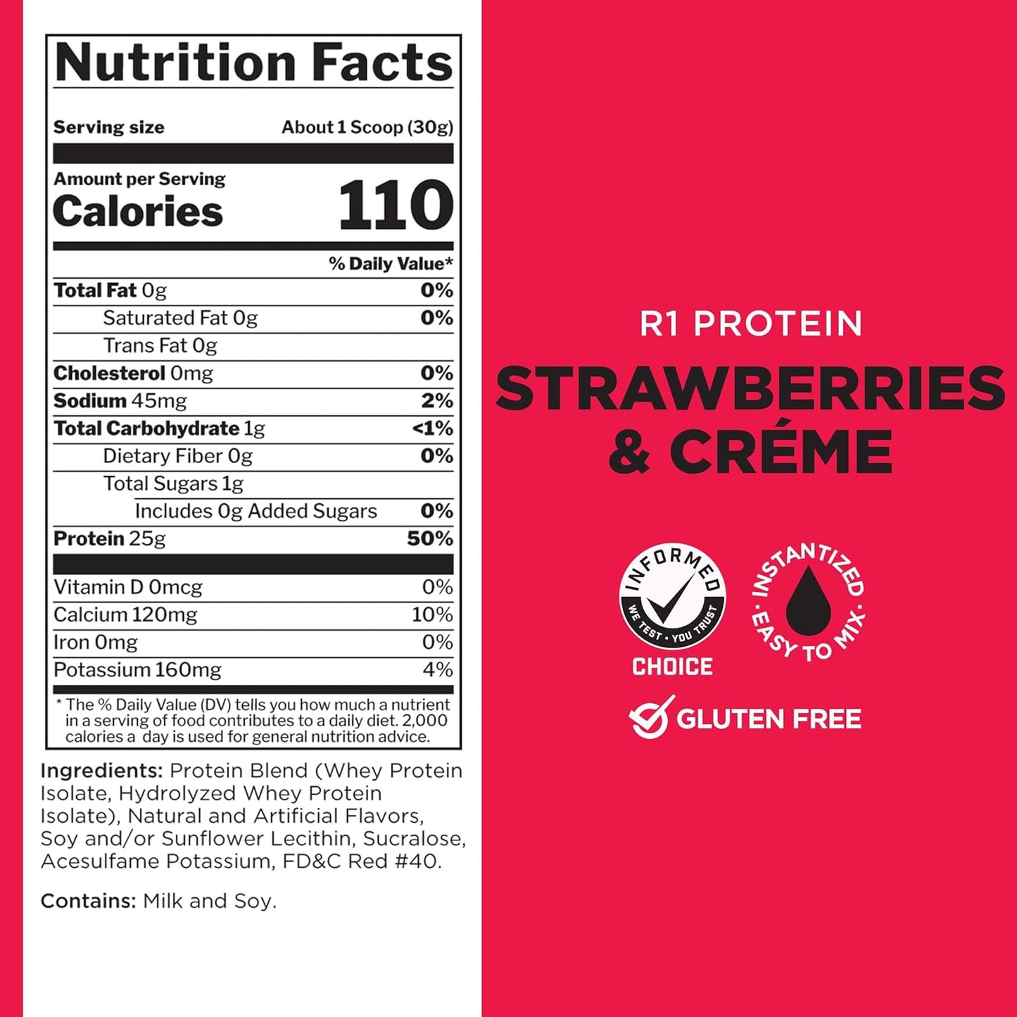 Rule 1 Proteins R1 Protein Powder, 76 Servings, Strawberries and Crème Flavor