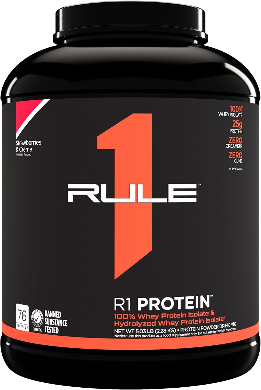 Rule 1 Proteins R1 Protein Strawberries & Creme 5lbs - 25g Fast-Acting Isolate & Hydrolysate Powder with 6g BCAAs for Muscle Growth & Recovery